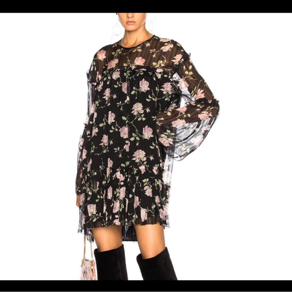 Ulla Johnson flowy black and pink rose silk mini